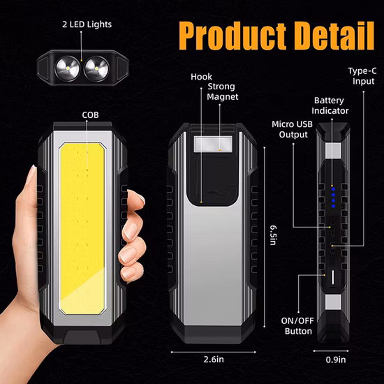 超高輝度 USB 屋外キャンピングカー修理 COB LED ワークライト充電式